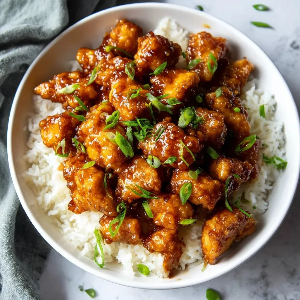A bowl of rice with chicken and vegetables.