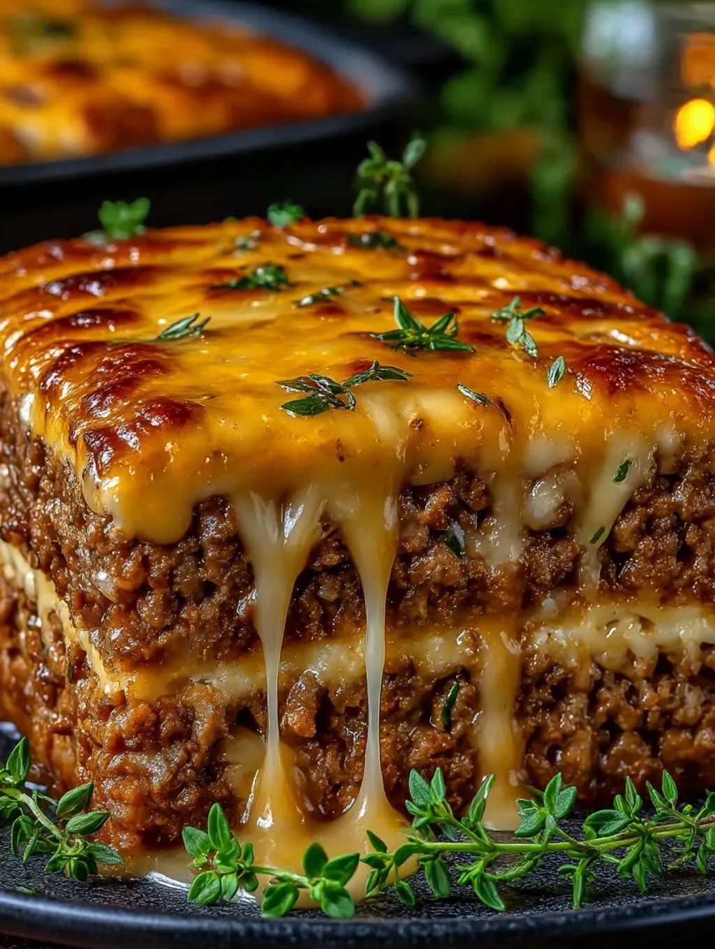 A close up of a delicious cheesy ground beef empanada.