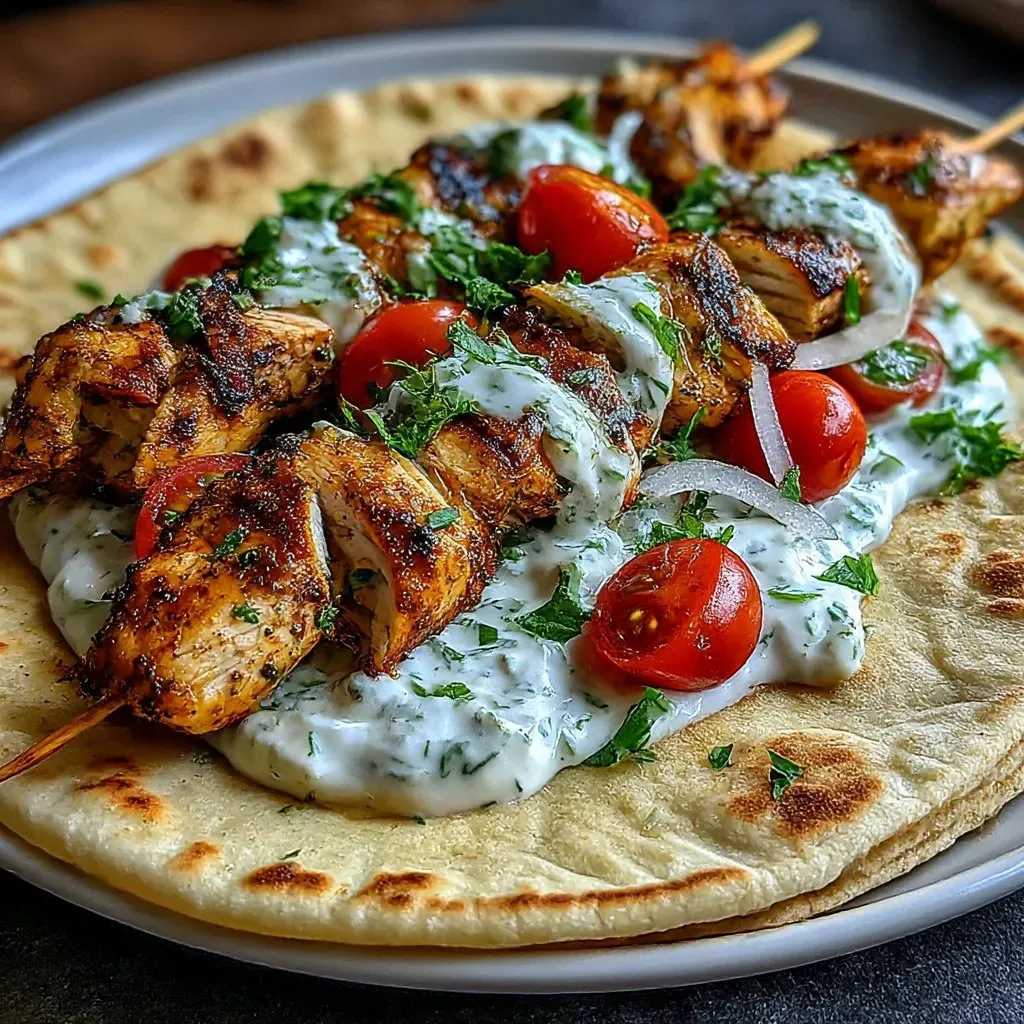 A plate of Greek chicken with lemon herb and tomatoes.