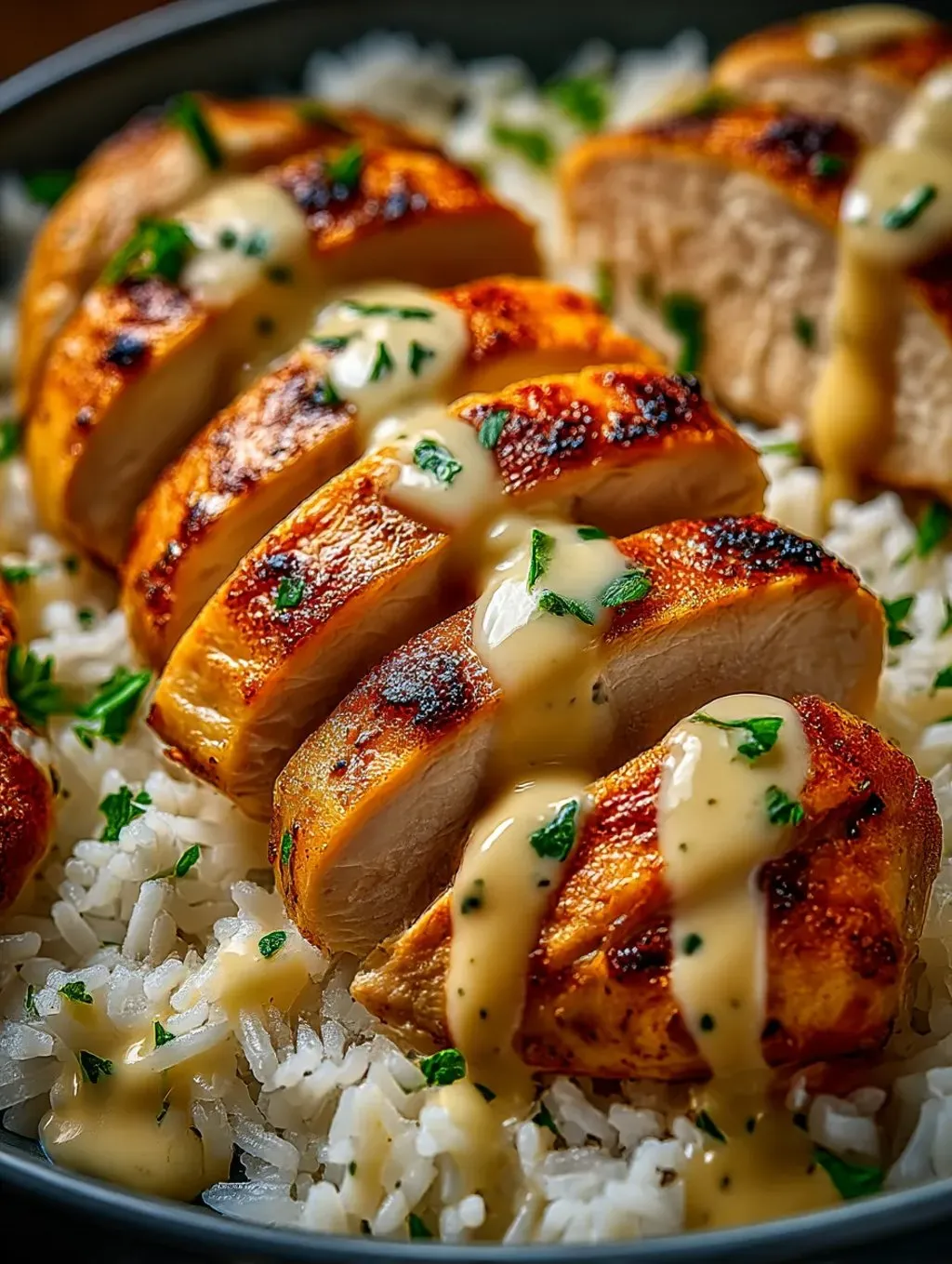 Chicken rice creamy garlic bowls.