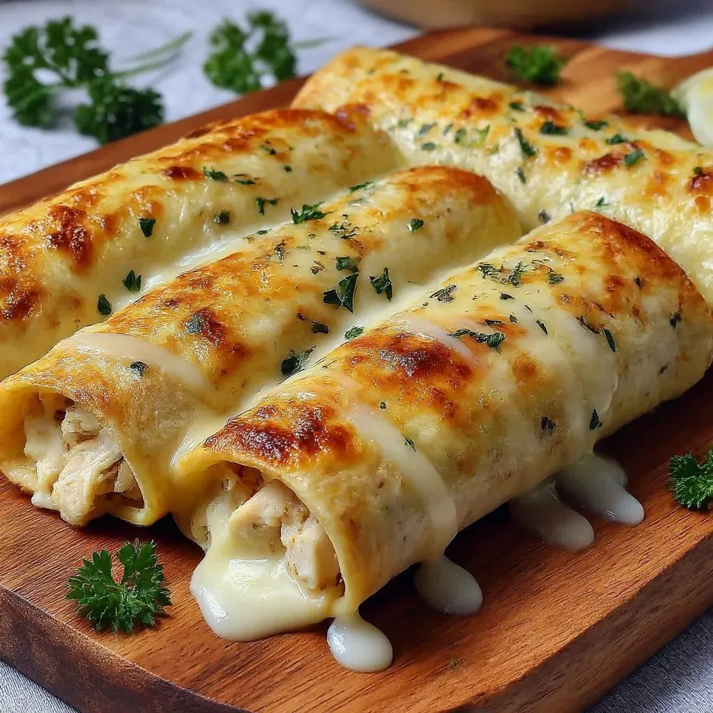 A plate of garlic chicken cheese wraps.