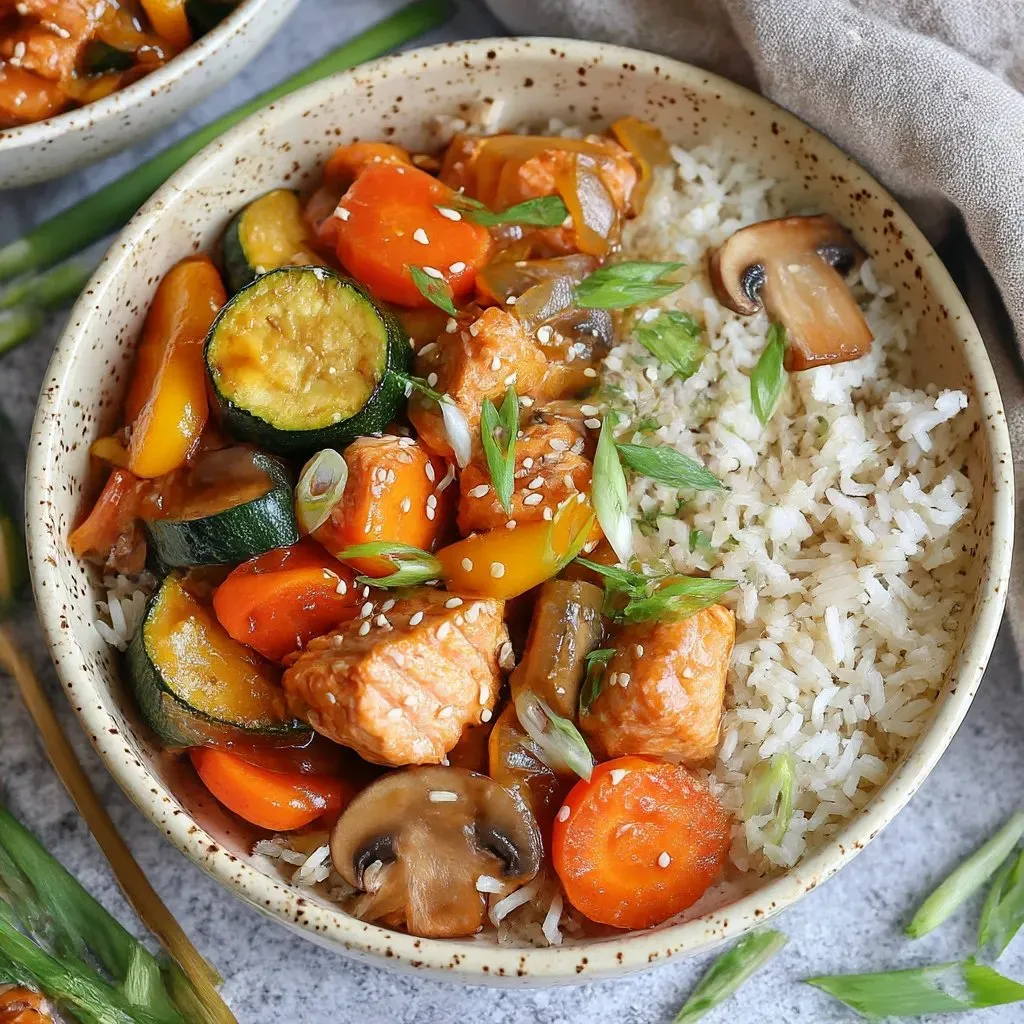 A bowl of food with rice and vegetables.