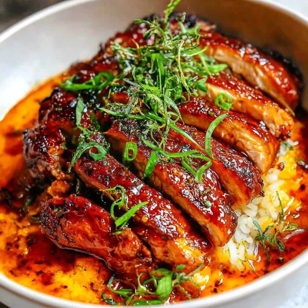 A bowl of caramelized soy chicken garlic broth.