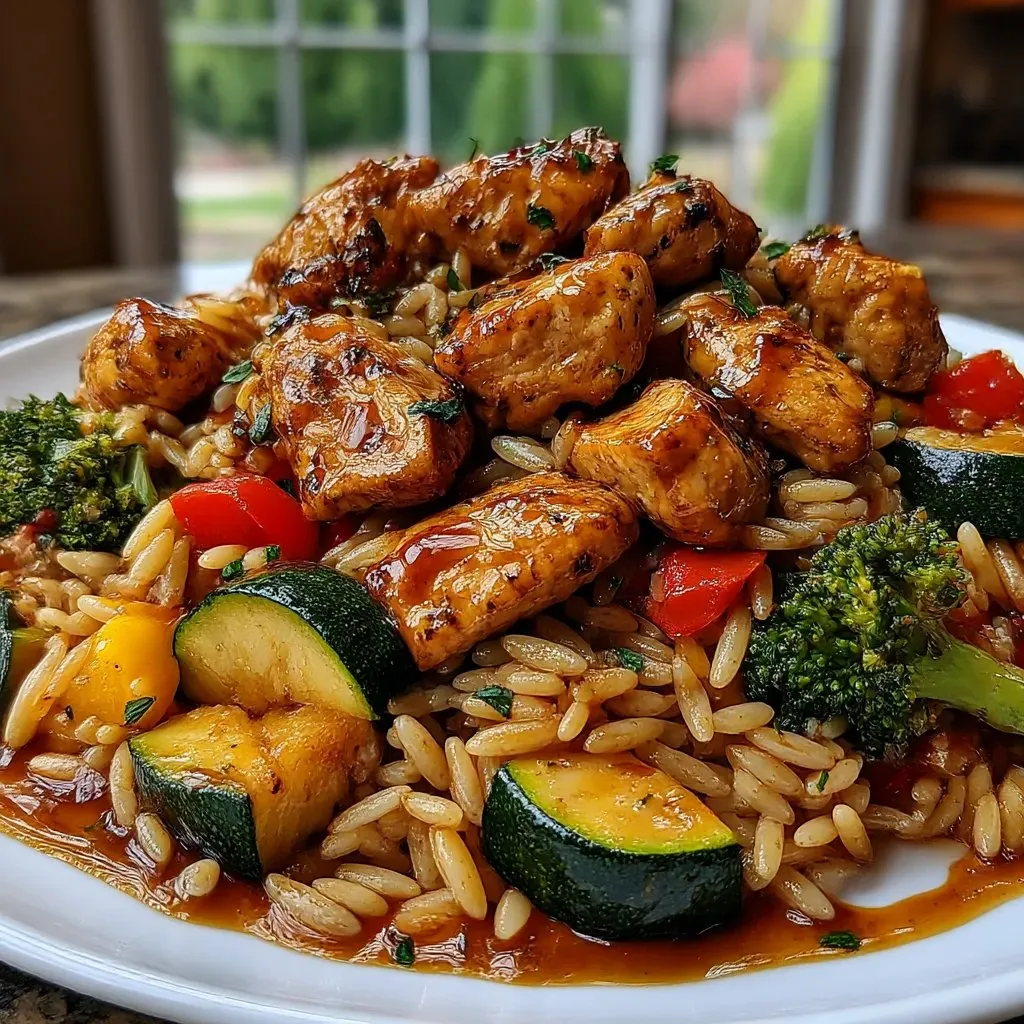 A plate of Greek chicken quinoa bowl.