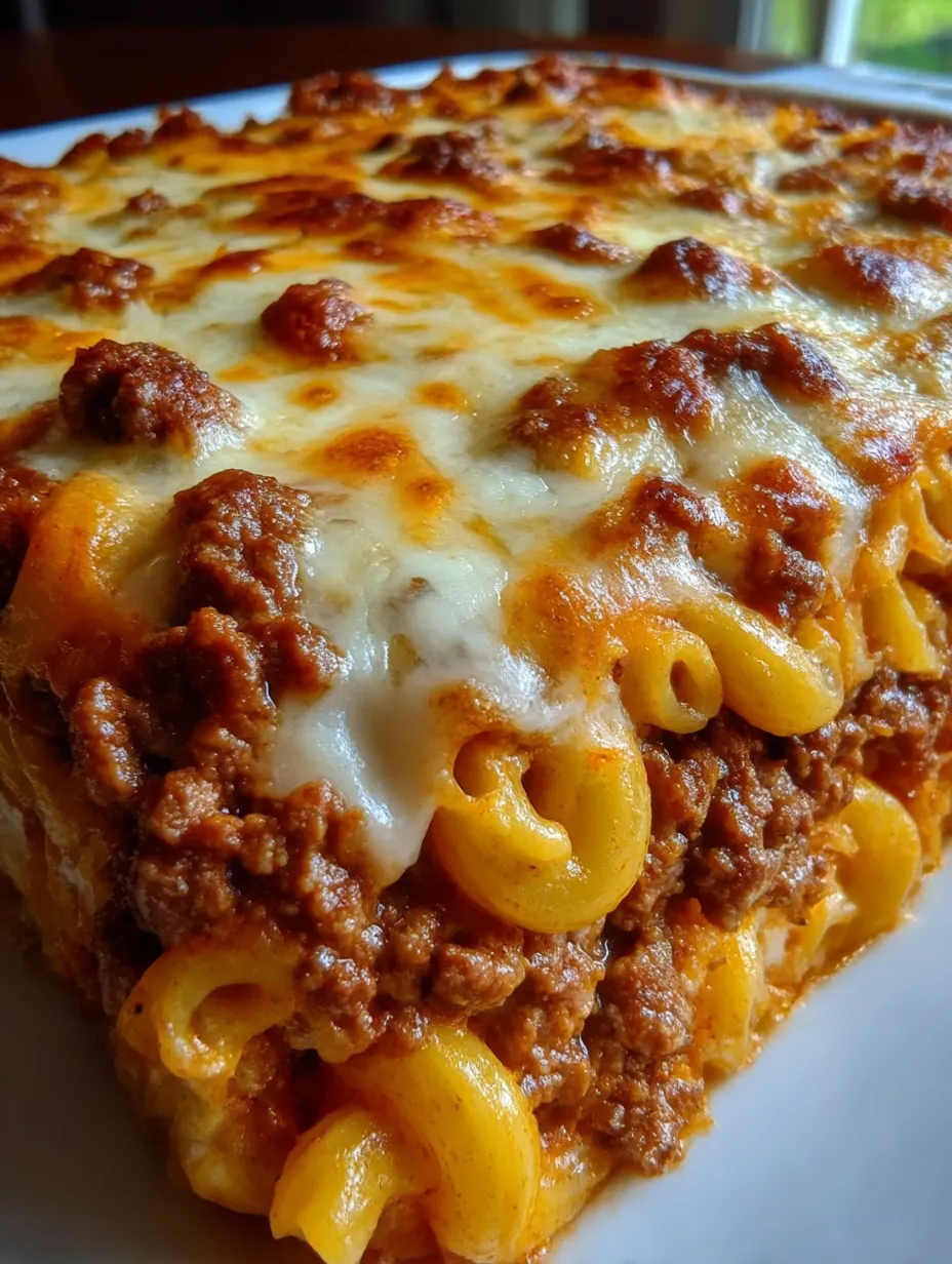 A delicious casserole with pasta and meat.