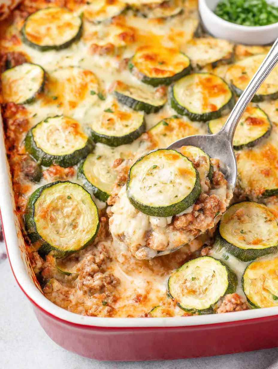 A fork is in a casserole with zucchini and meat.
