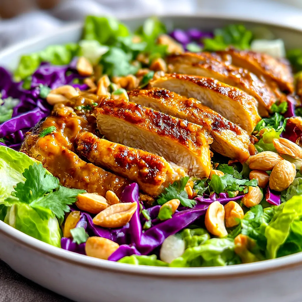 A bowl of food with chicken and lettuce.