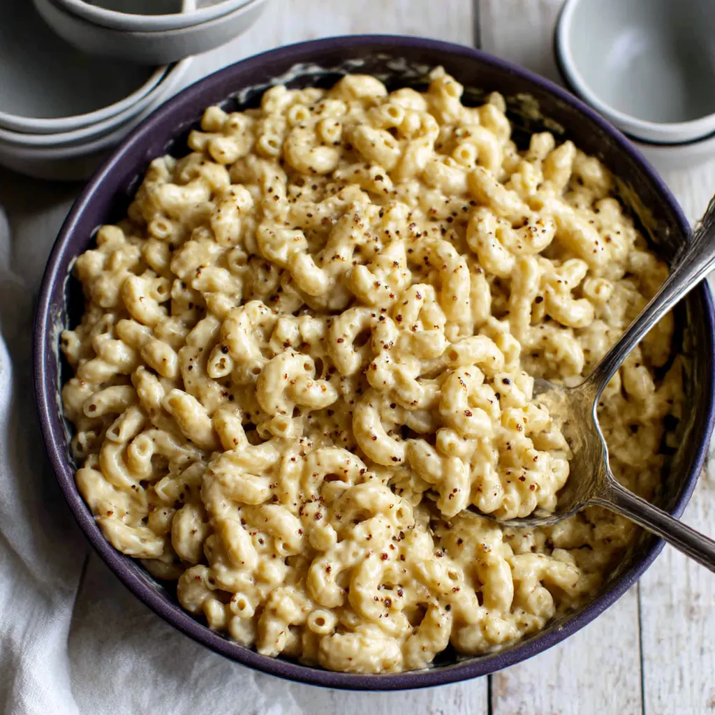 A bowl of macaroni and cheese.