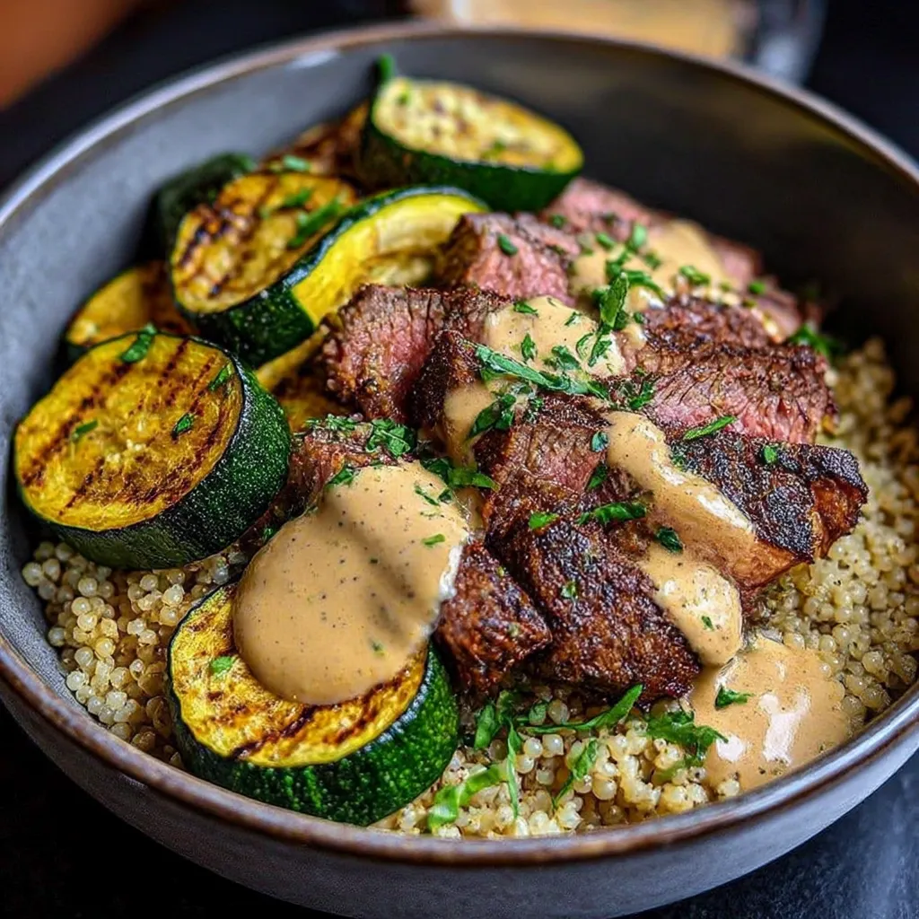 A bowl of food with meat and vegetables.