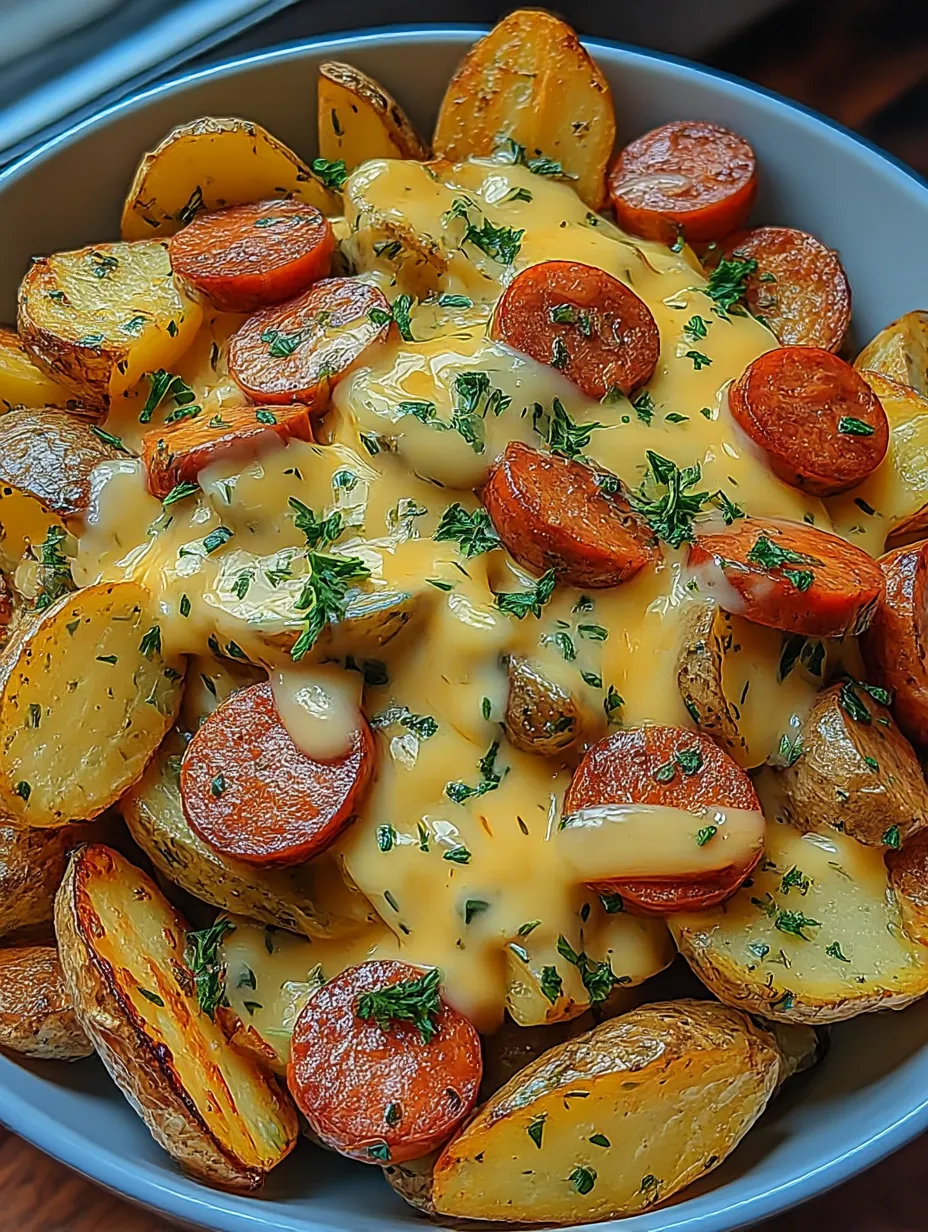 A bowl of food with potatoes, carrots, and cheese.
