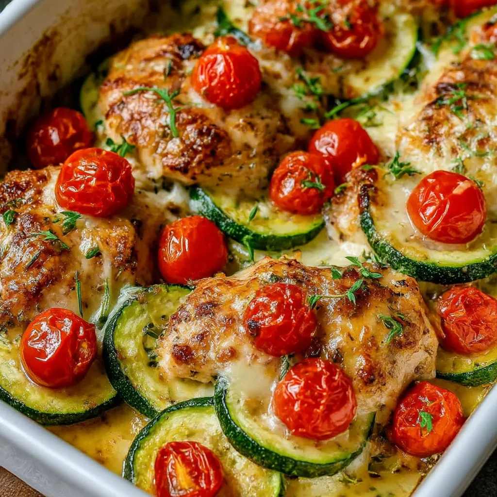 A dish of chicken and vegetables.