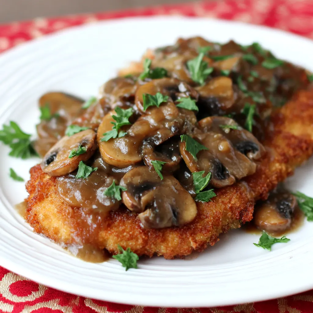 A plate of food with mushrooms and sauce.