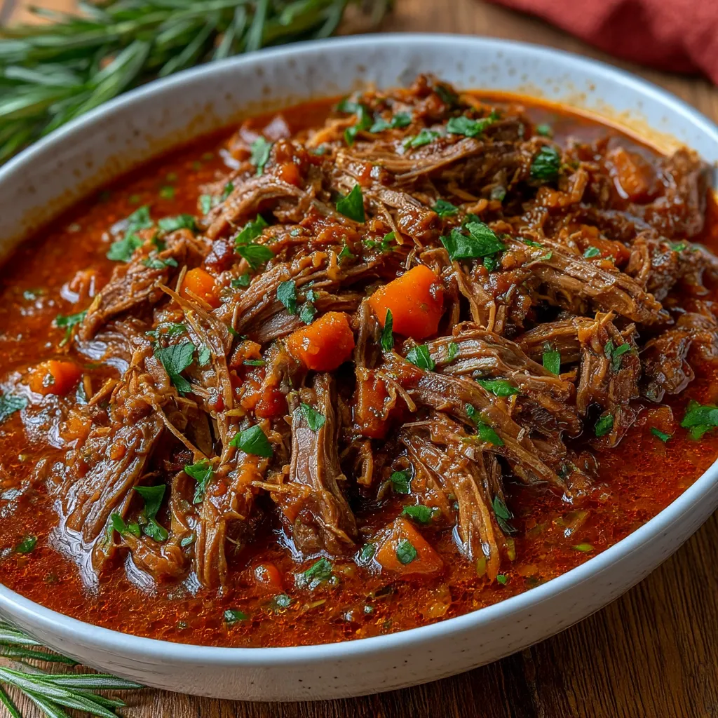 A bowl of beef stew with carrots and green onions.