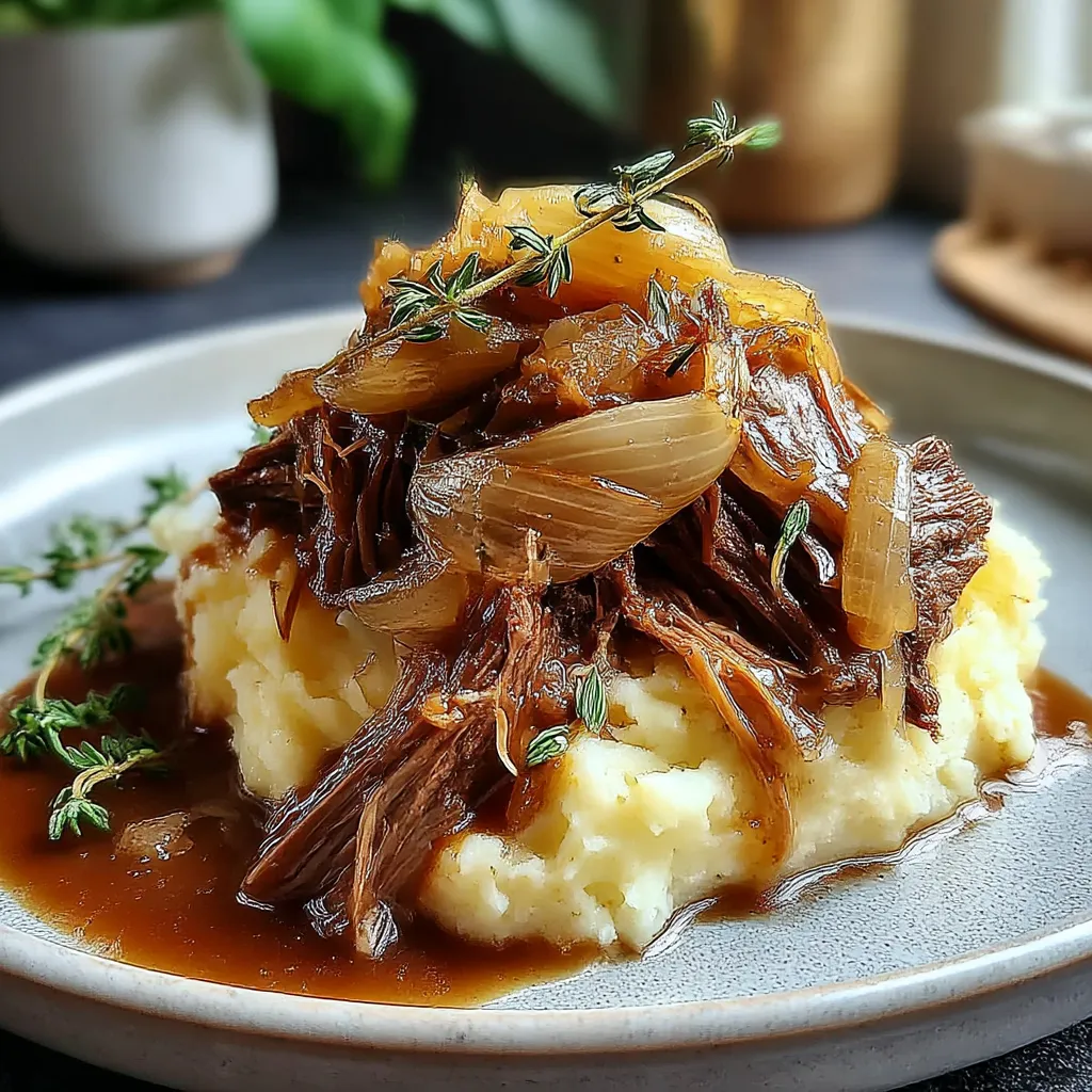 A plate of food with onions and potatoes.