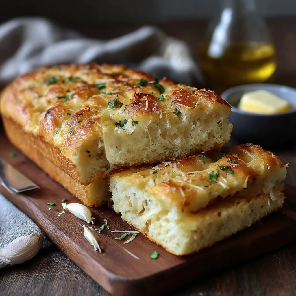 A loaf of bread with cheese on top.