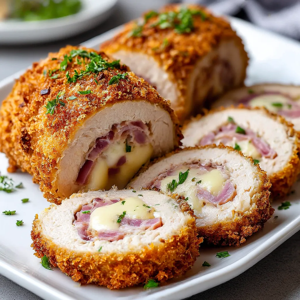 A plate of chicken with cheese and herbs.