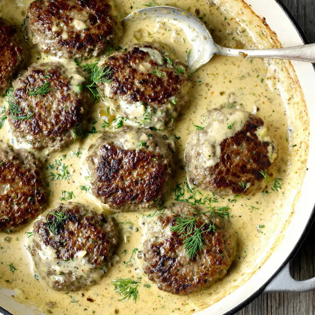 A bowl of meatballs in a creamy sauce.