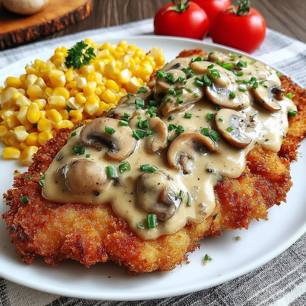 A plate of food with mushrooms and corn.