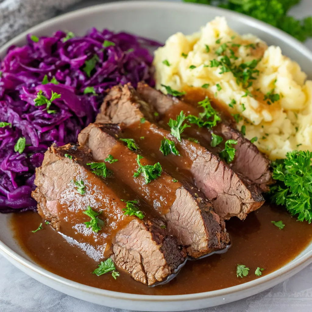 A plate of food with meat and potatoes.