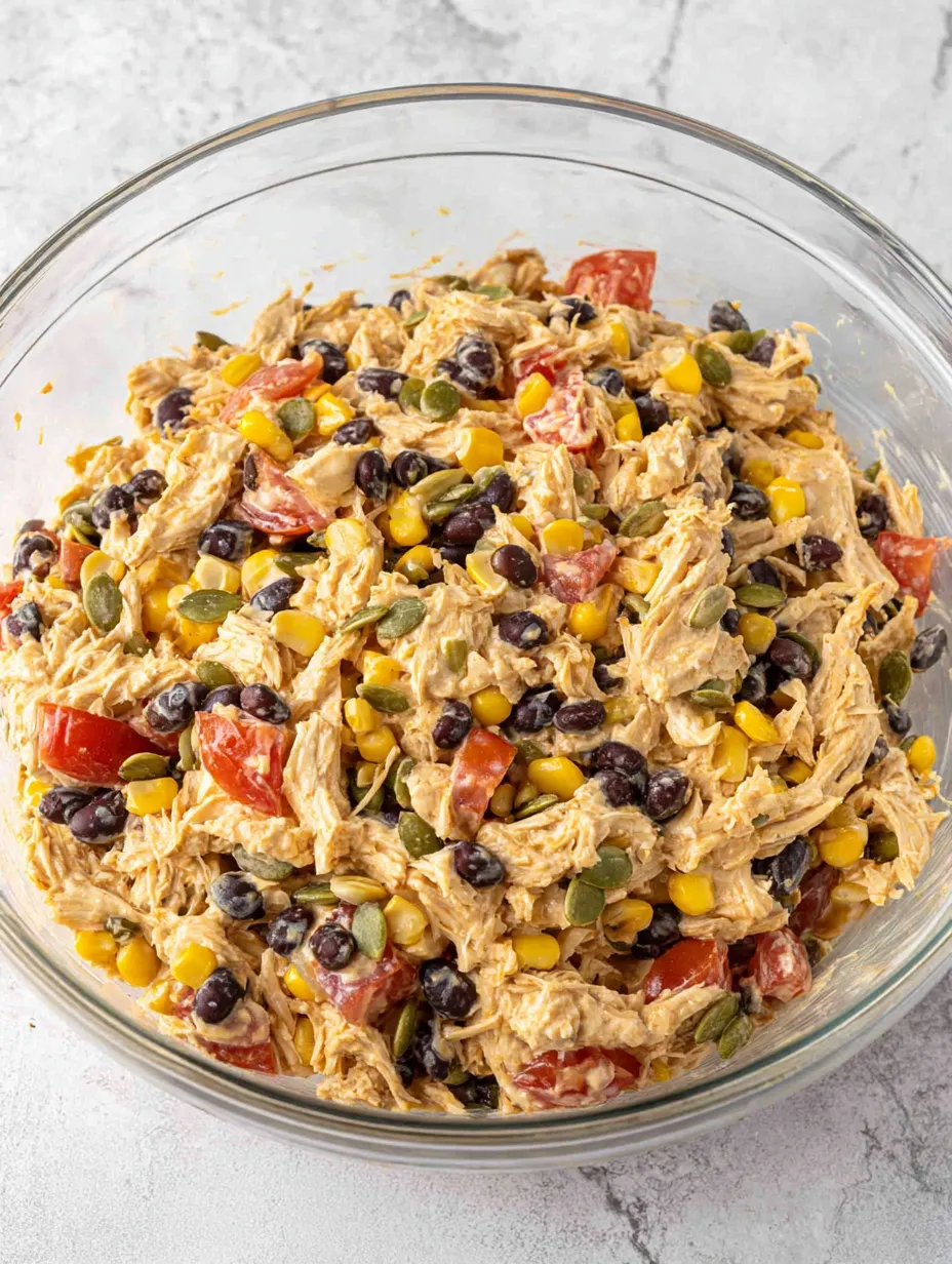 A bowl of food with tomatoes, corn, and beans.