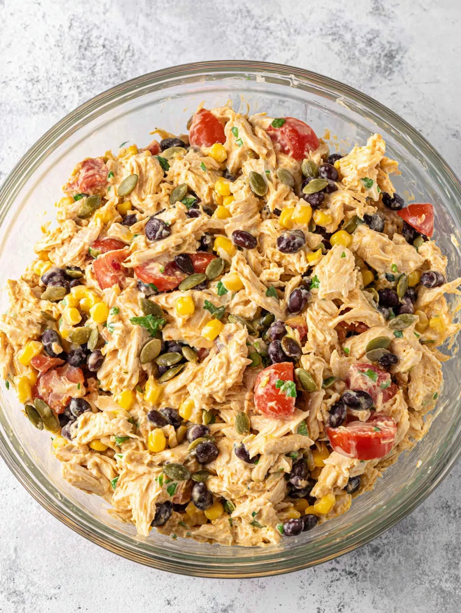 A bowl of food with tomatoes, corn, and beans.