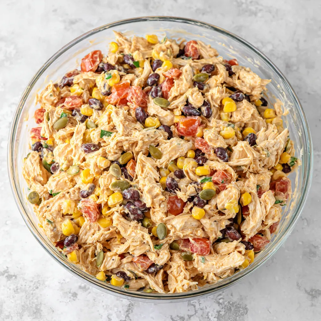 A bowl of food with tomatoes, corn, and beans.