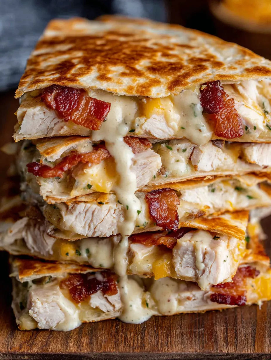 A stack of chicken sandwiches with bacon.