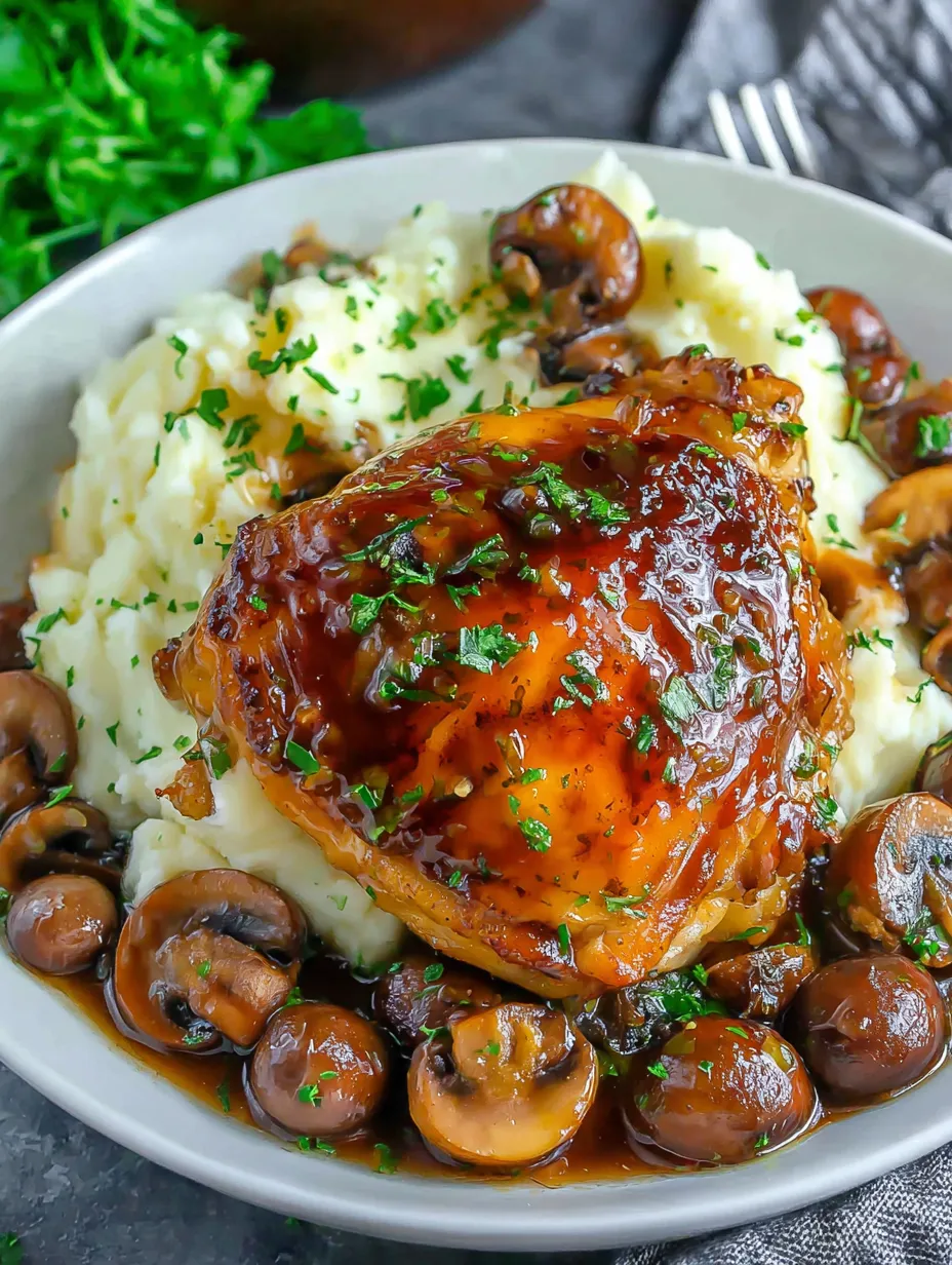 A plate of food with mushrooms and potatoes.