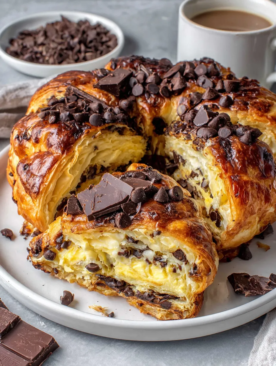 A pastry with chocolate chips and cream.