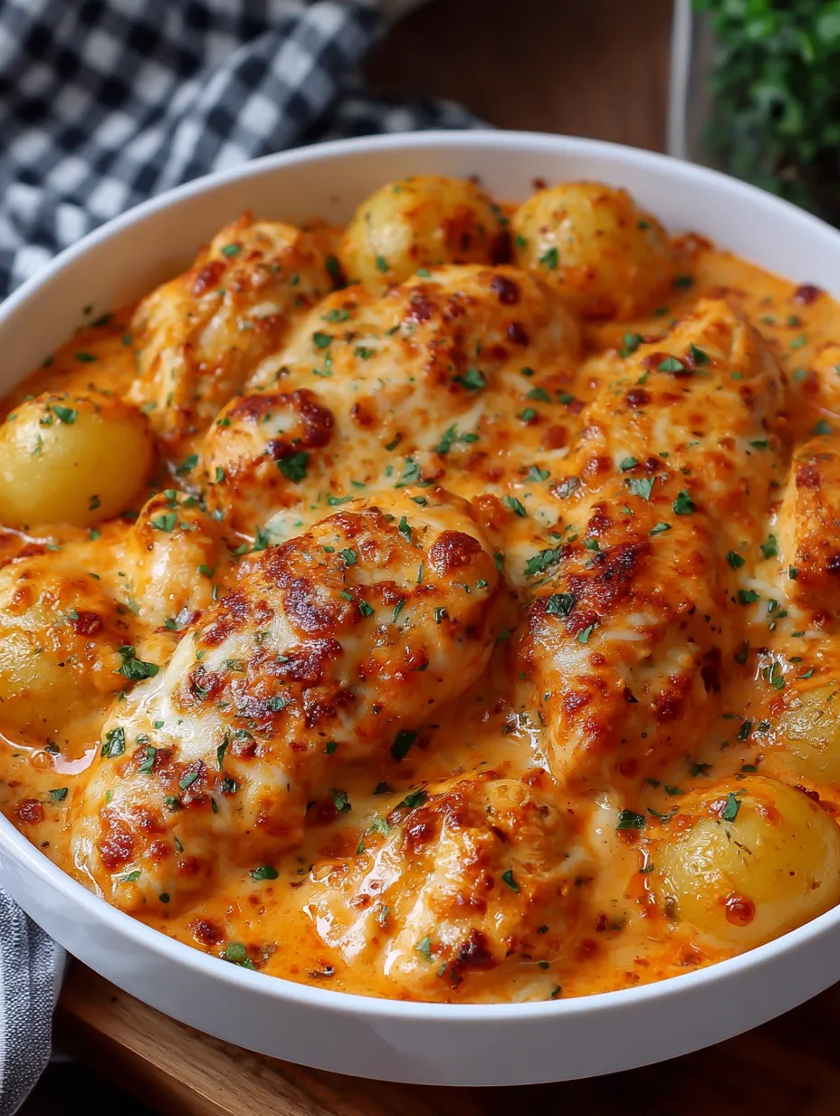 A bowl of chicken and potatoes.