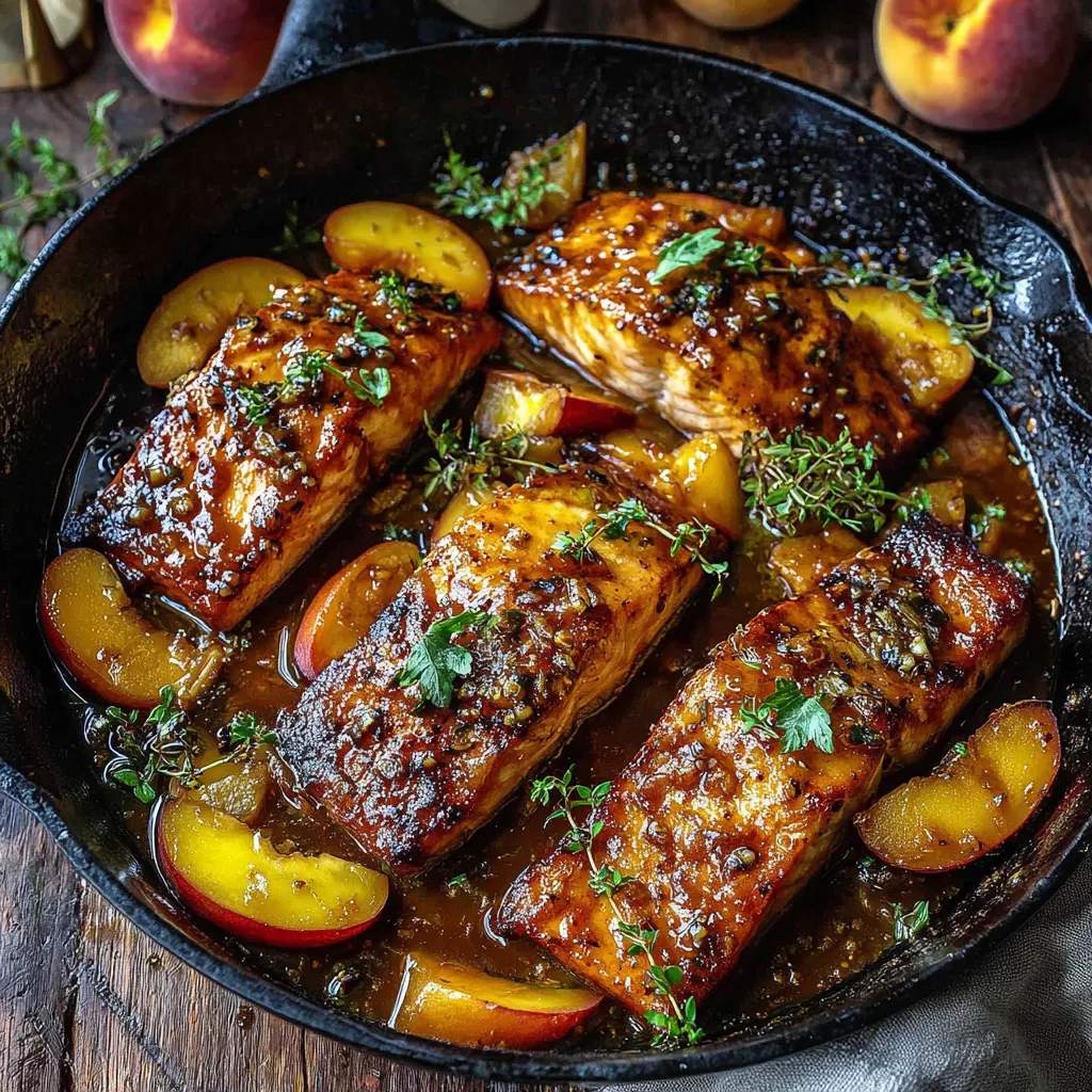 A pan of food with fish and fruit.