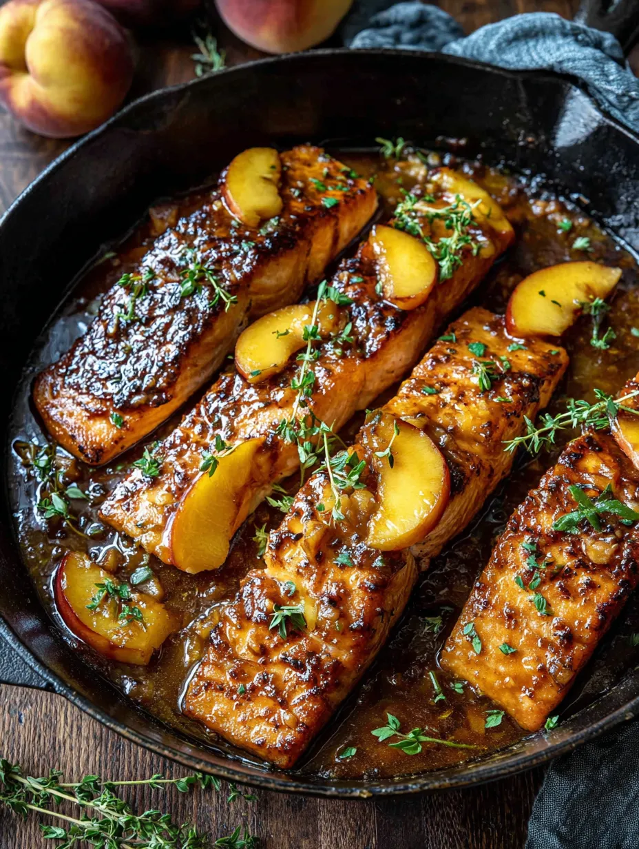 A pan of fish with apples and herbs.