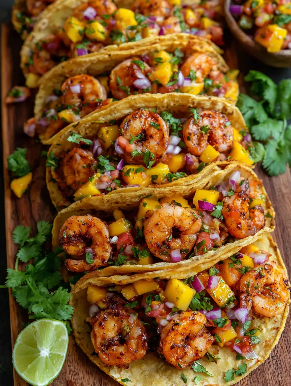 A plate of shrimp tacos with peppers and onions.