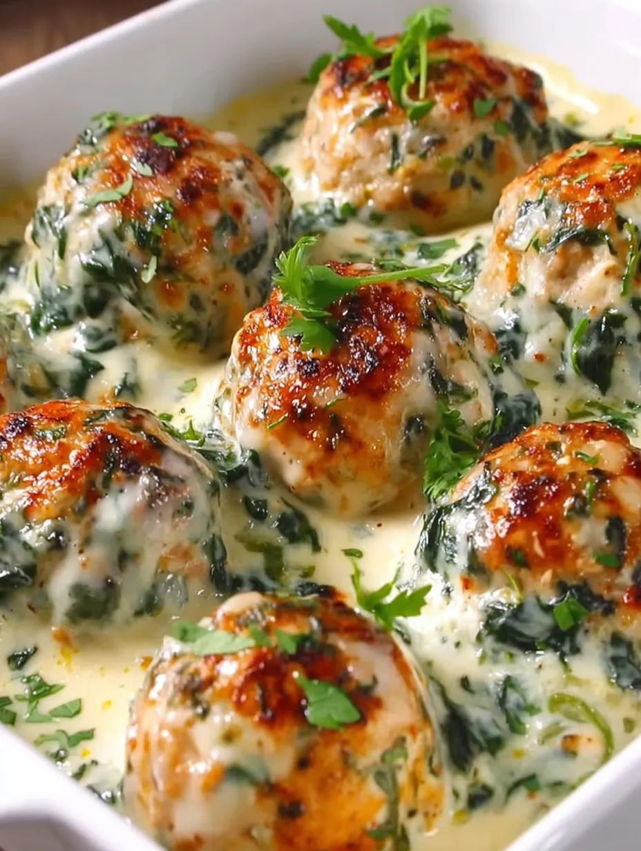 A bowl of meatballs in a creamy sauce.