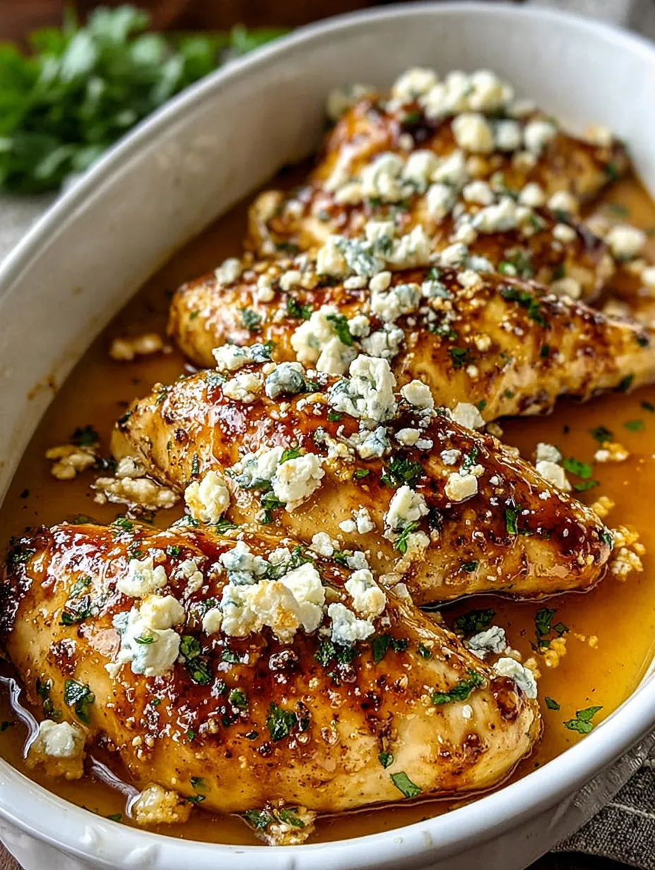 Chicken with blue cheese and sauce.