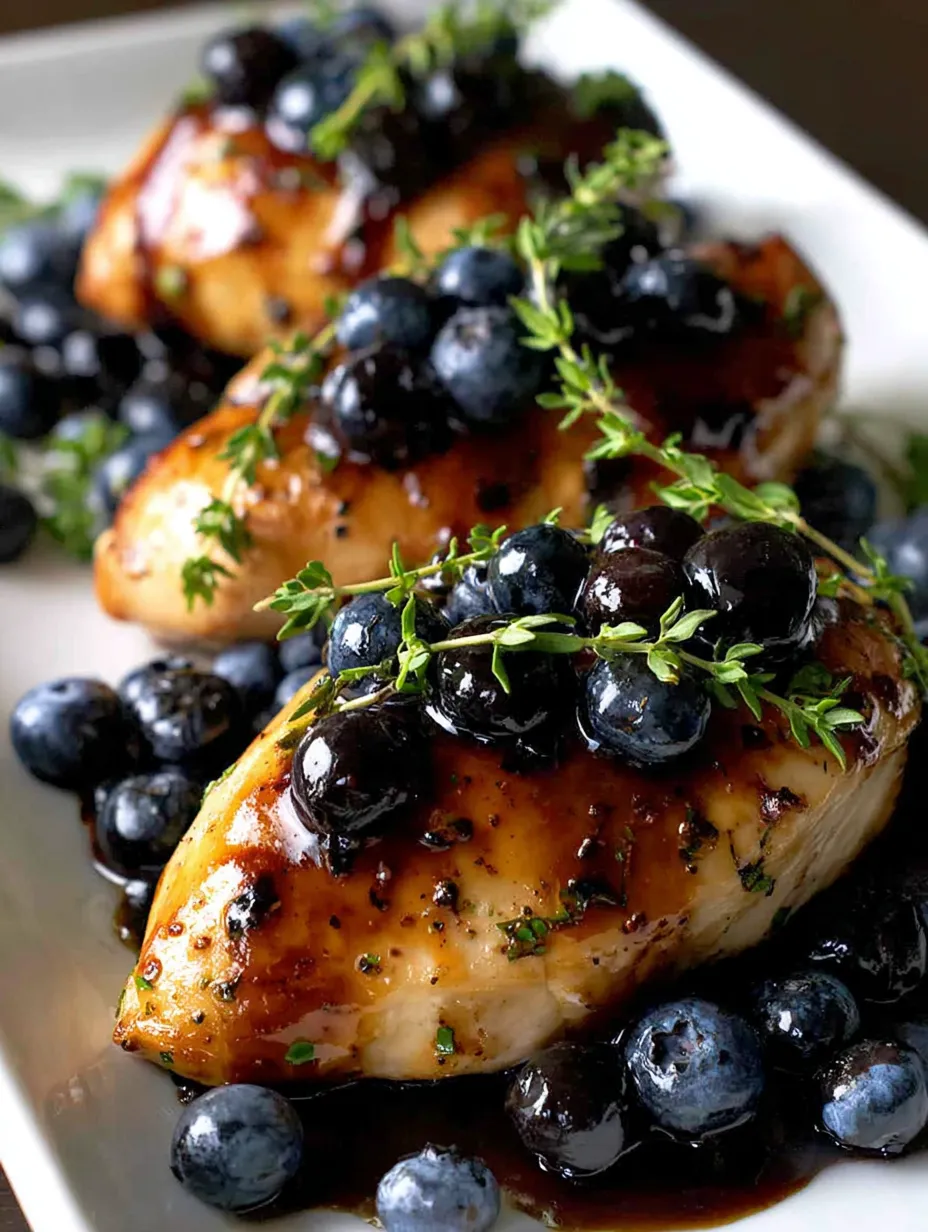 Chicken with blueberries and herbs.
