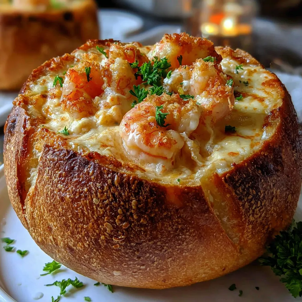 A bowl of shrimp and cheese.