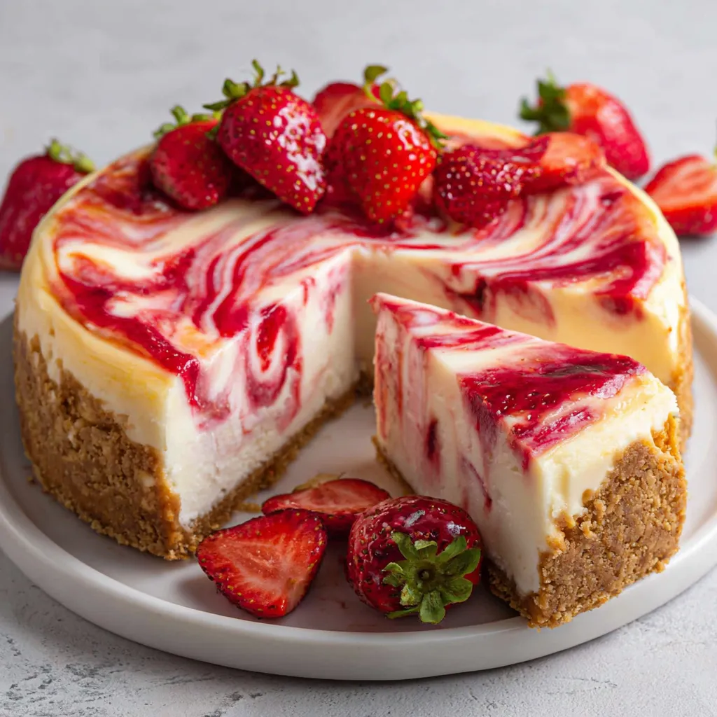 A slice of cake with strawberries on top.