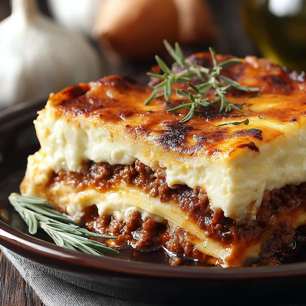 A slice of lasagna with cheese and herbs on top.