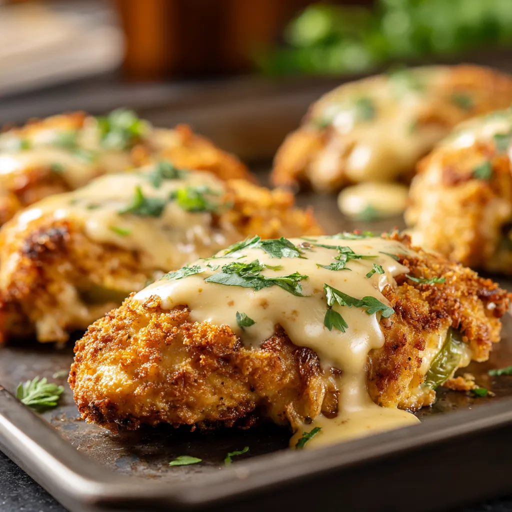 A pan of chicken with sauce on it.