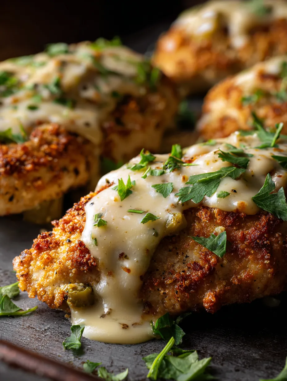 Chicken with sauce on a plate.