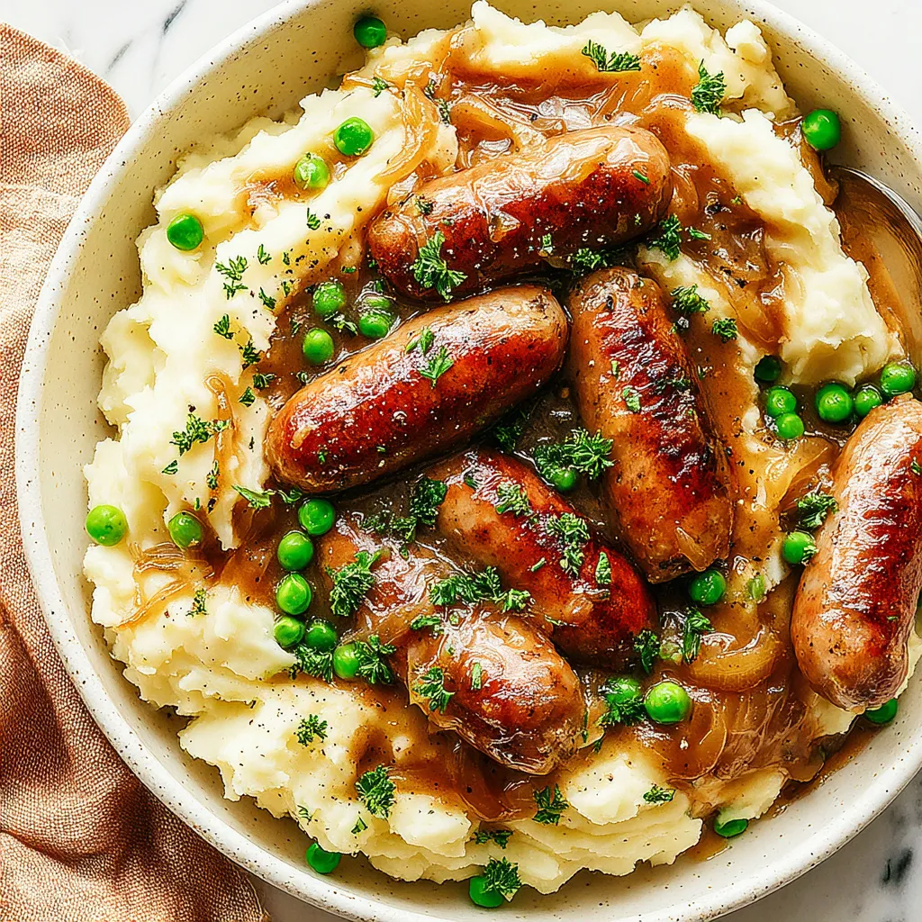 A bowl of sausage and peas.