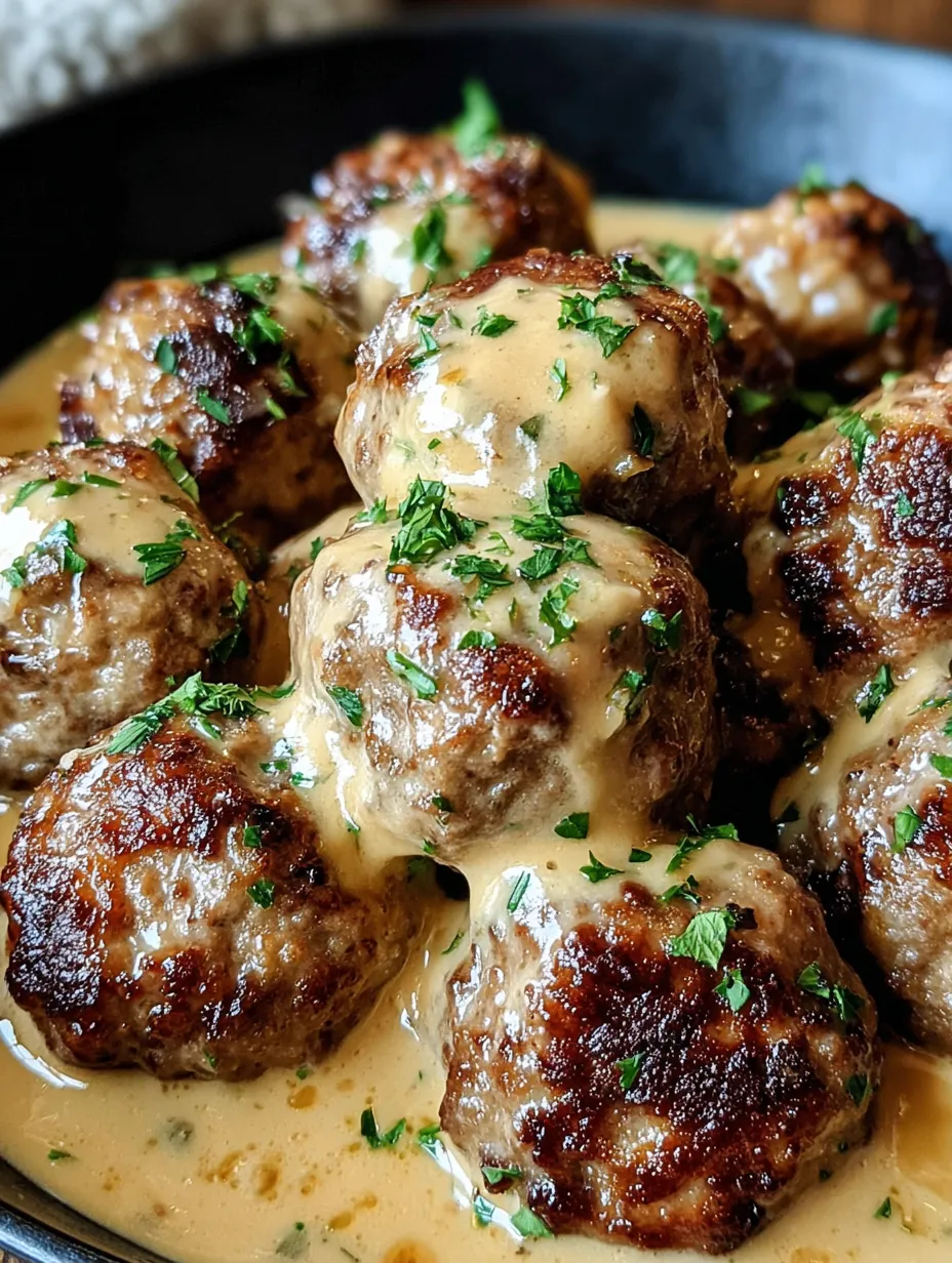 Meatballs in a creamy sauce.