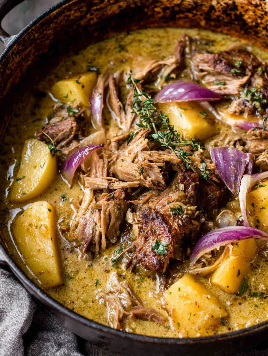 A pot of meat and vegetables.