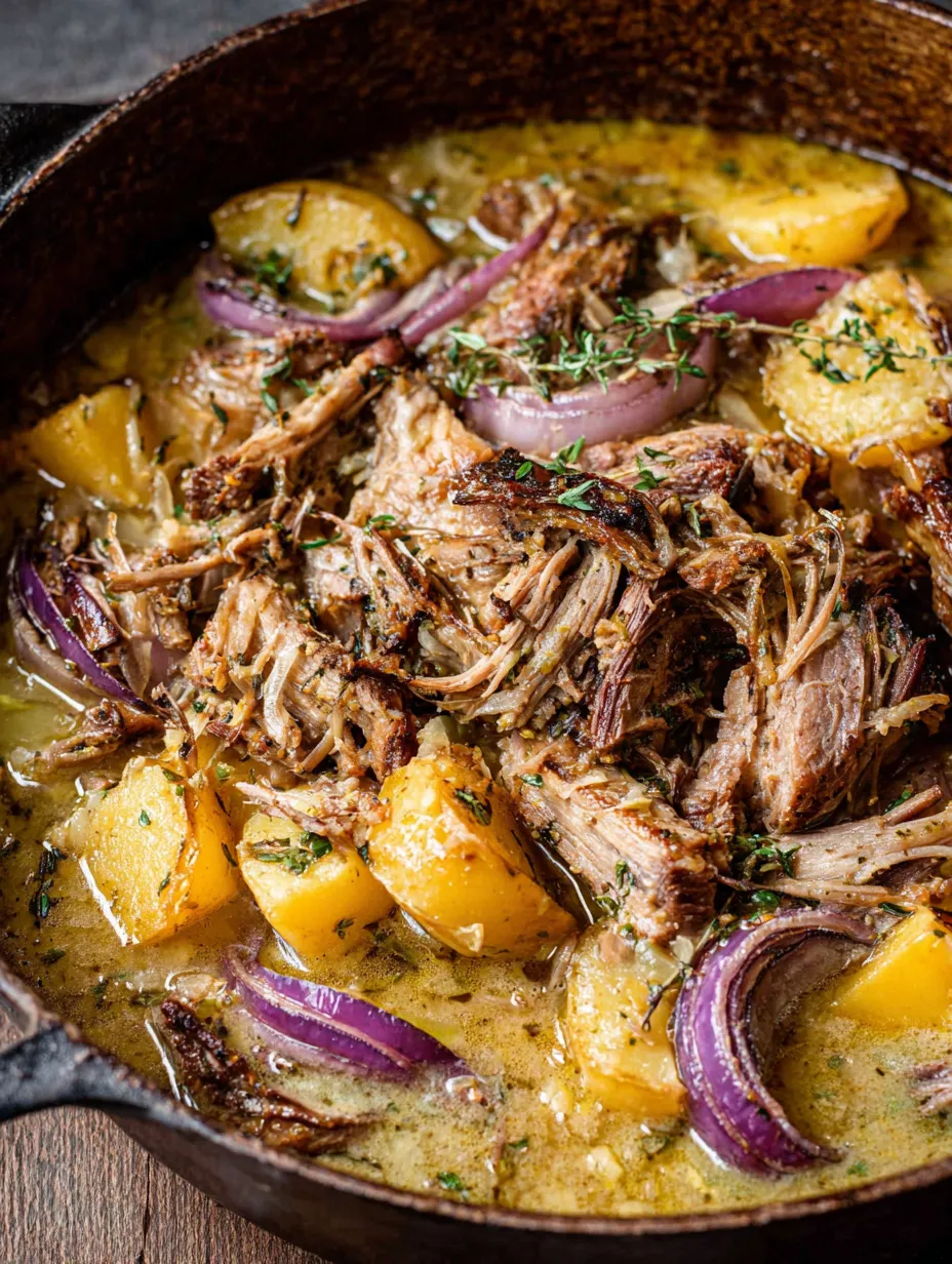 A pot of meat and vegetables.