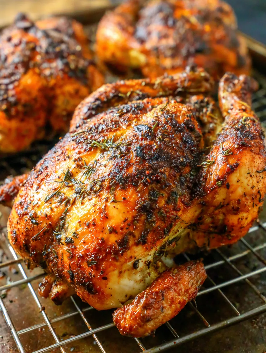 A chicken with spices on it.