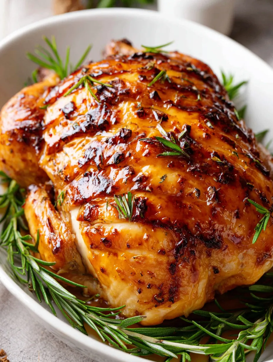 A roasted chicken with herbs and spices.