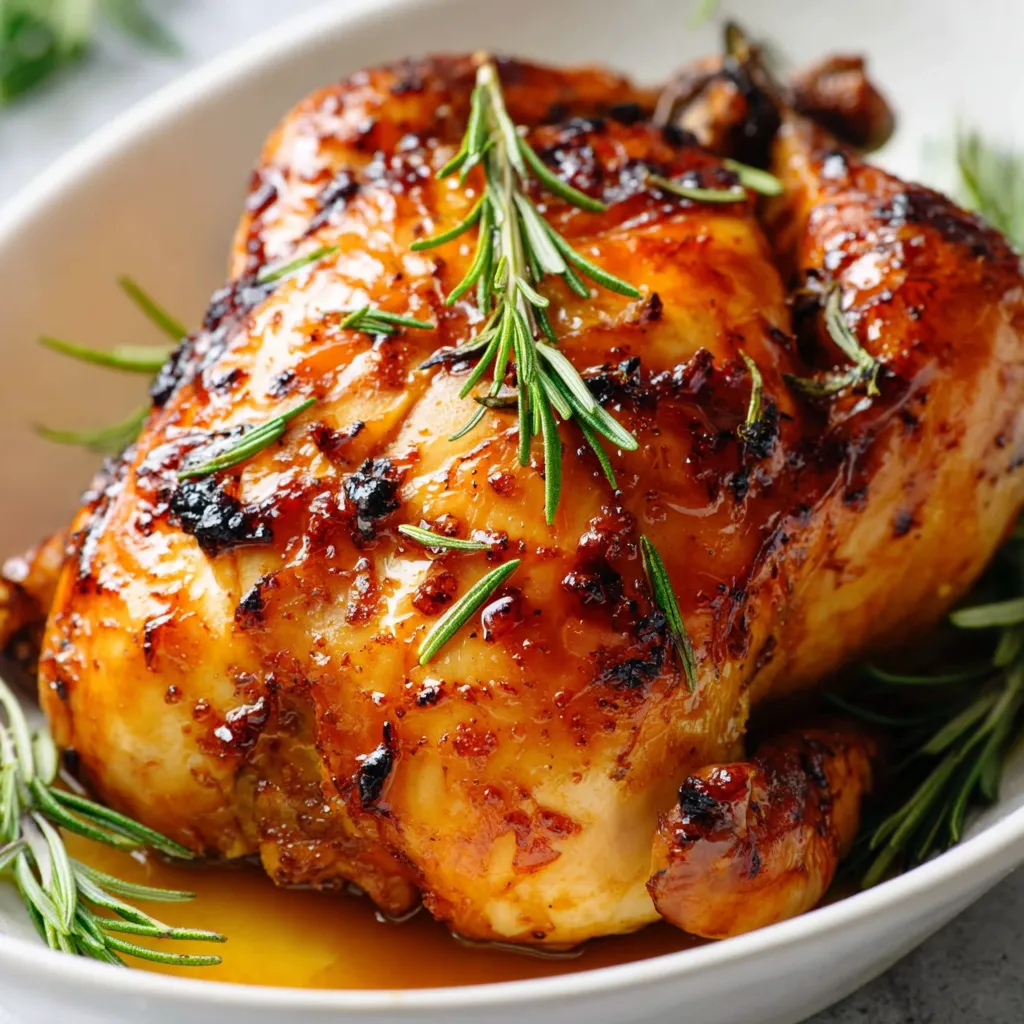 A chicken with herbs on it.