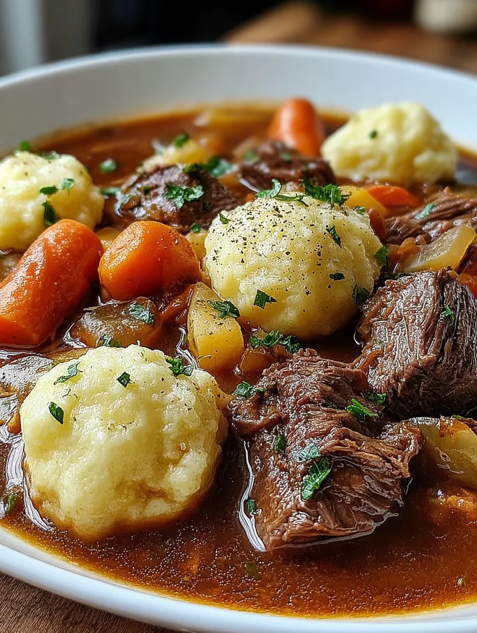 A bowl of beef stew with carrots and potatoes.