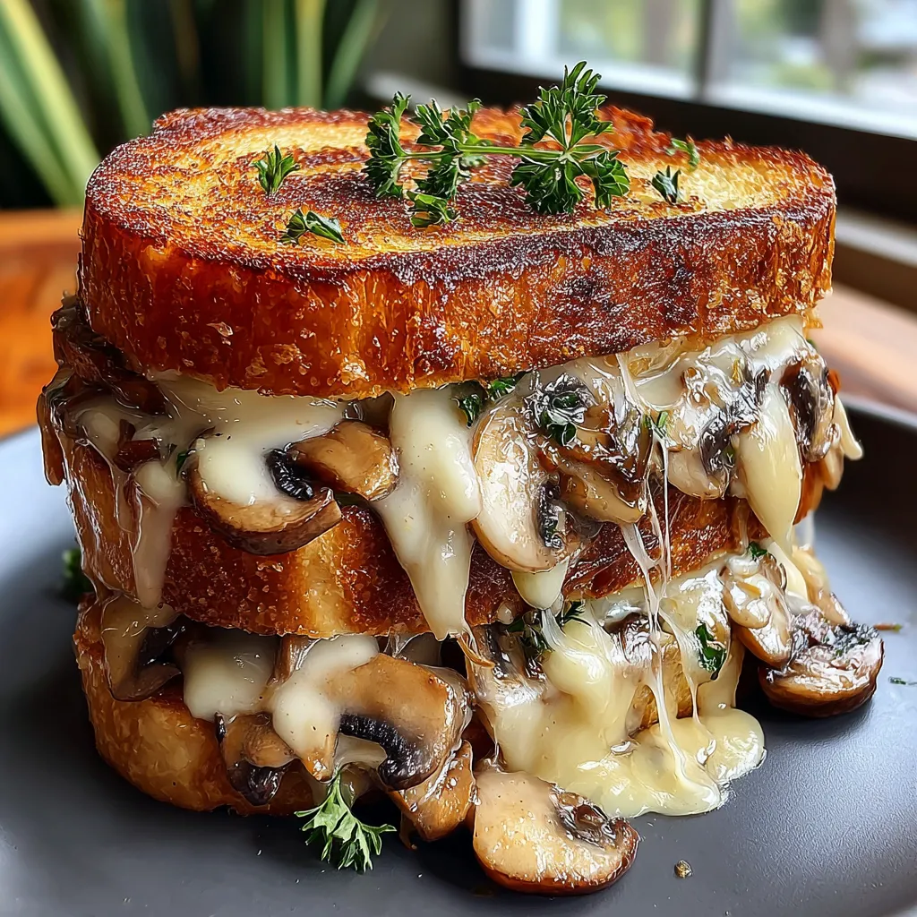 A sandwich with mushrooms and cheese.